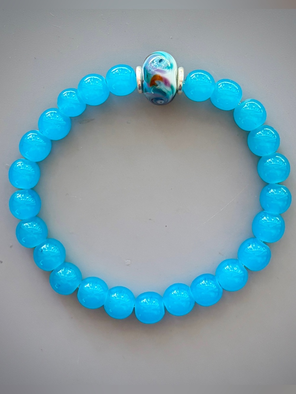 Bright Blue Jade Handcrafted Bead Bracelet